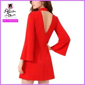 Alice + Olivia Bailey Red Flared Sleeve Mini Cocktail Dress